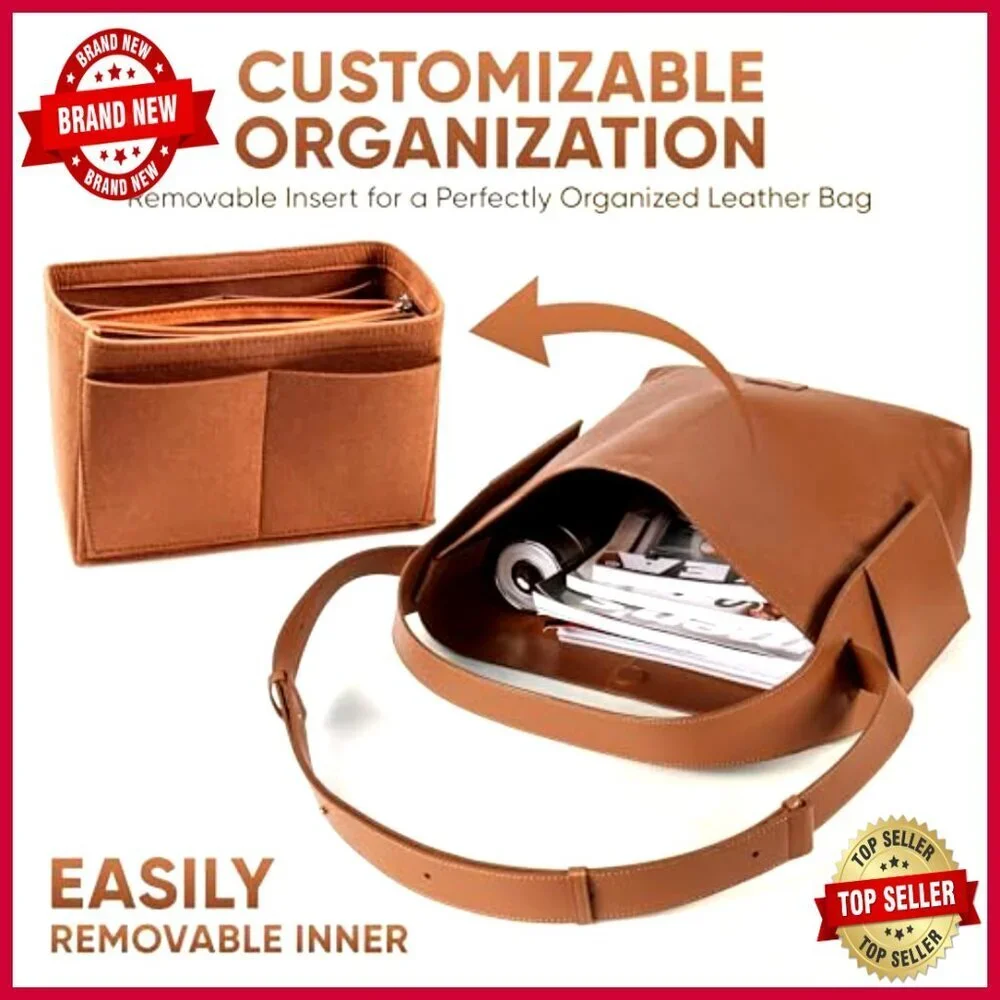 Large Genuine Leather Hobo Bag with Removable Organizer Insert
